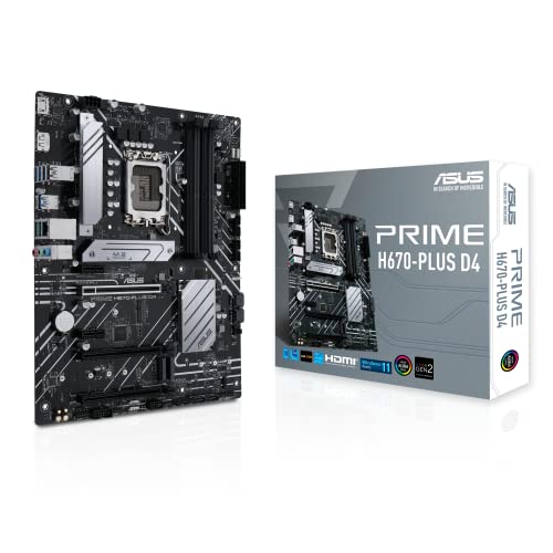 ASUS PRIME H670-PLUS D4 Scheda Madre ATX, Intel H670, LGA1700, DDR4, PCI 4.0, Realtek 2.5Gb Ethernet, Realtek 7.1 Surround, 3xM.2, 4xSATA 6GB s, USB 3.2 Gen 2, Armoury Crate, Nero