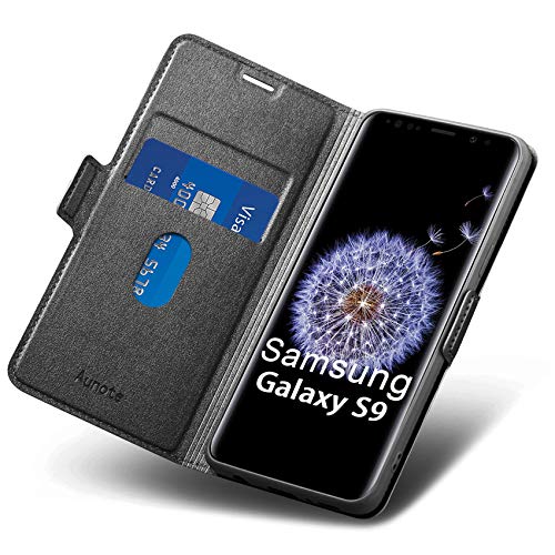 Aunote Cover per Samsung Galaxy S9, Custodia Samsung S9 Portafoglio, Cover Samsung S9 Libro, Pelle Flip Folio Case con [Supporto] [Carta Fessura] [Magnetica]. Nero