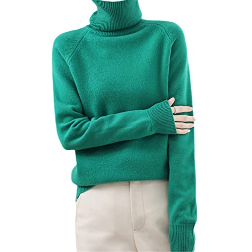Autunno Inverno Delle Donne Maglione Dolcevita Cashmere Pullover Manica Lunga Casual Maglione Di Base, Verde, XL