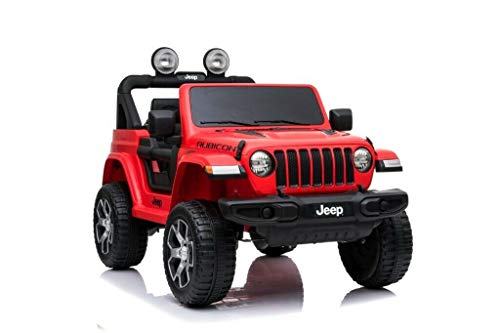 Babycar Jeep  Wrangler Rubicon 2 Posti 12 Volt con Sedile in Pelle Macchina Elettrica Jeep per Bambini Porte apribili con Telecomando 2.4 GHz Soft Start Full Optional (Rosso)