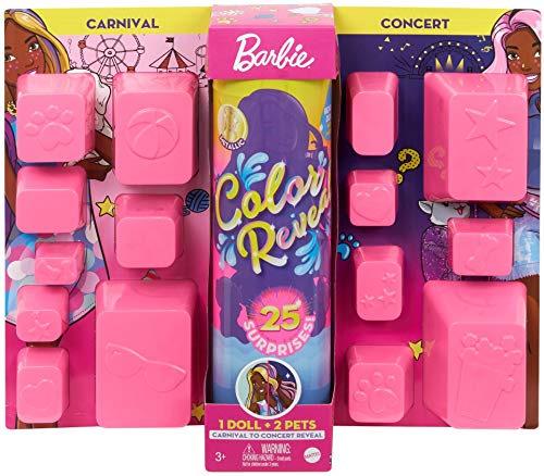 Barbie- Ultimate Color Reveal Bambola con 25 Sorprese, 2 Cuccioli, 15 Sacchettini con Abiti e Accessori, Modelli Assortiti, Giocattolo per Bambini 3+Anni, GPD57