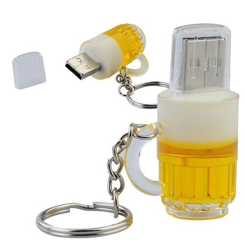 Bicchiere di Birra 8 GB - Beer Glass - Chiavetta Pendrive - Memoria Archiviazione dei Dati - USB Flash Pen Drive Memory Stick - Giallo e Bianco