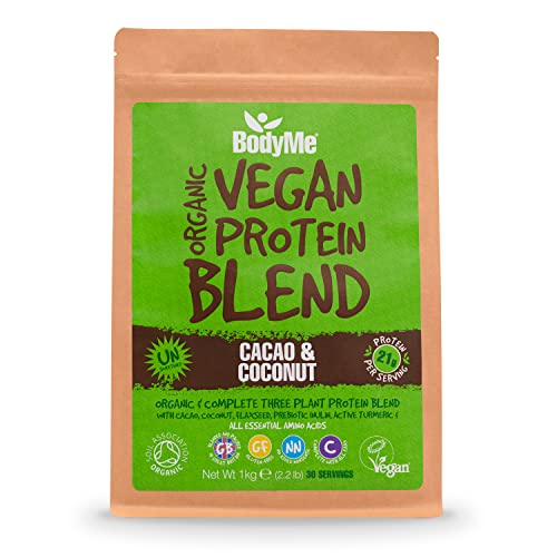 BodyMe Bio Miscela Di Proteine Vegane Bio In Polvere | Crudo Cacao Cocco | 1kg | Senza Zucchero Carbo Basso | Senza Glutine | 21g Vegan Protein Complete | 3 Proteine Vegetali | Amminoacidi Essenziali
