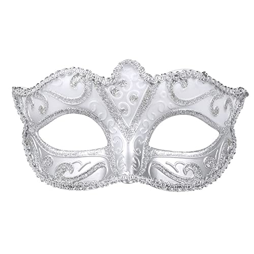 Boland 00339 - Maschera occhi Venezia Felina, argento, banda elastica, ornamenti, ballo in maschera, Venezia, carnevale, festa a tema, costume