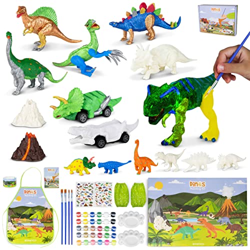 BONNYCO Dinosauri per Bambini Set Pittura 16 Figure Lavoretti Creativi per Bambini Che Si Illuminano Al Buio, Colori per Bambini, Giochi per Bambini 3 4 5 6 7 8 9 10 Anni Regalo Compleanno, Natale