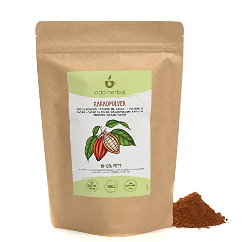 Cacao in polvere (1kg), cacao in polvere, magro 10-12%, crudo, 100% naturale e senza additivi, fave di cacao macinate, senza zucchero