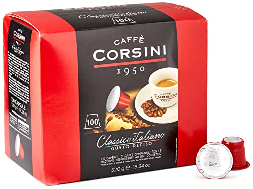 Caffè Corsini Dcc190 - Classico Italiano Miscela di Caffè in Capsule Compatibili Nespresso, Gusto Forte e Deciso - Confezione da 100 Capsule