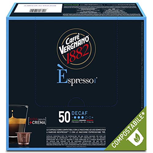Caffè Vergnano 1882 Èspresso Capsule Caffè Compatibili Nespresso Compostabili, Decaffeinato - Pack da 50 capsule
