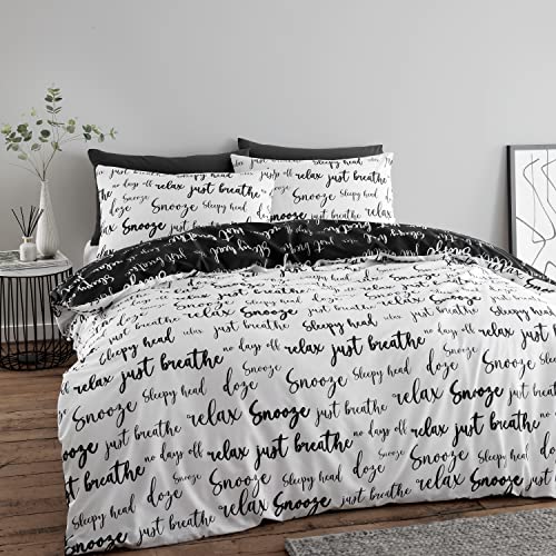 Catherine Lansfield Simplicity Bedding - Set copripiumino per letto king size, con federe, colore: nero e bianco
