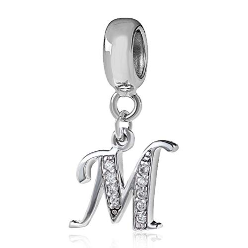Charm in argento Sterling 925 con ciondolo a forma di lettera dell alfabeto, utilizzabile come iniziale o per formare parole, compatibile con bracciali Pandora M