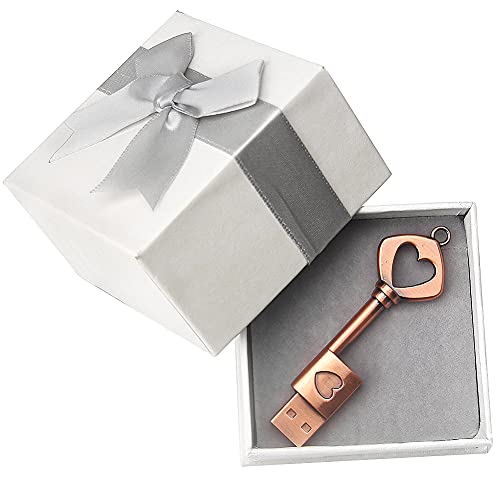 Chiavetta USB 32 GB con confezione regalo, chiavetta USB impermeabile a forma di chiave a forma di cuore, memoria esterna regalo romantico