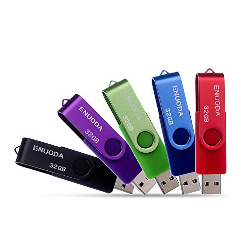 Chiavetta USB 32GB 5 Pezzi ENUODA Pennetta Girevole Pen Drive USB 2.0 Unità Memoria Flash per Archiviazione Dati con Luce LED (5 Multicolorato: Nero Blu Verde Viola Rosso)