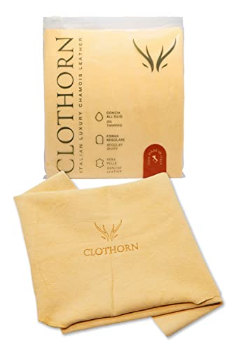 Clothorn Pelle di Daino per Auto Professionale - Made in Italy - Panno per Pulizia, Asciugatura, Lucidatura (L - 55x36 cm)