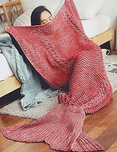 coperta per divano getta Coperte a coda di sirena Coperta da donna super morbida all uncinetto fatta a mano Coperta portatile per divano rosso, 50x90 cm