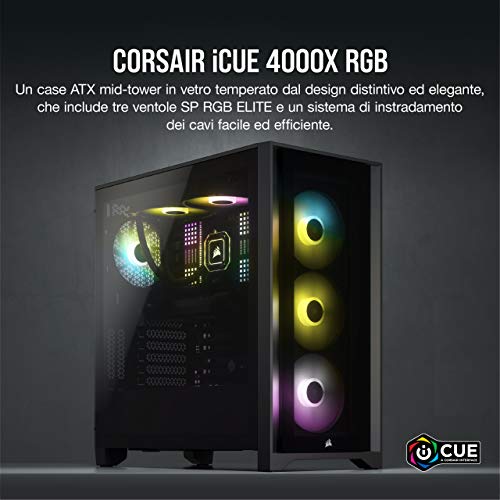 Corsair iCUE 4000X RGB Case ATX Mid-Tower con Vetro Temperato, Pann...
