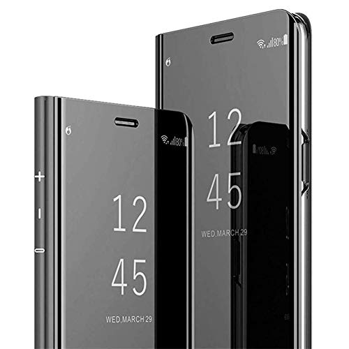 Custodia a specchio per Samsung Galaxy A6 Plus 2018, con chiusura magnetica, in pelle PU, antiurto, colore: nero