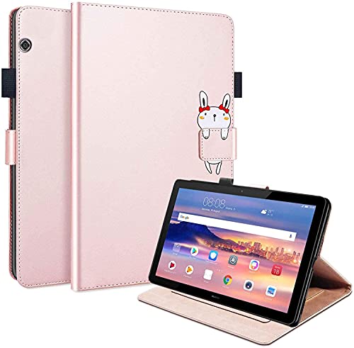 Custodia per Huawei MediaPad T5 10,1 pollici, custodia a libro in pelle sintetica PU con Smart Cover magnetica, supporto per penna, slot per schede per tablet Huawei MediaPad T6, rosa coniglio.