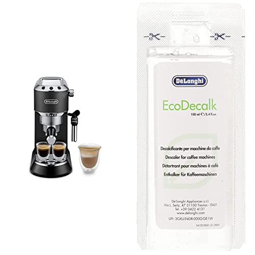 De Longhi Dedica EC685.BK Macchina da Caffe Espresso Manuale e Cappuccino, Caffe in Polvere o in Cialde E.S.E., 1350 W, Nero & DLS003 Decalcificante