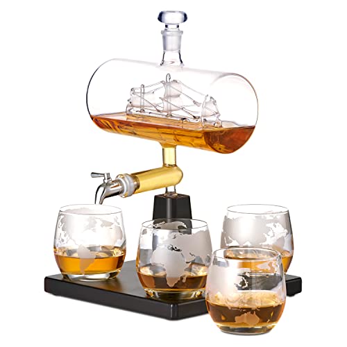 Decanter per Whisky e Grappa (1 L) con Set di Bicchieri - Dispenser...