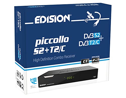 Decoder Combo HD EDISION PICCOLLO S2+T2 C Ricevitore Digitale satellitare e terrestre Full HD DVB-S2 DVB-T2 DVB-C H265 HEVC, 2xUSB, HDMI, RCA, LAN, CI, Supporto USB WiFi, Telecomando Universale 2in1