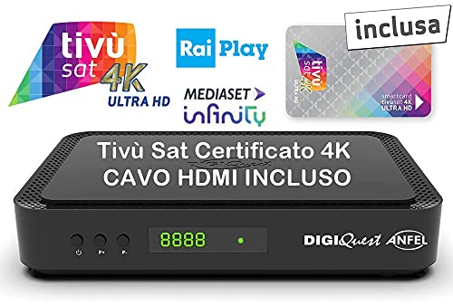 Decoder Ricevitore Tivù Sat Combo Digitale DVB-T2 Satellitare DVB-S2 Tivusat con scheda 4K HD UHD Tivusat inclusa Funzione PVR registrazione MAIN 10 HEVC H265 SCR e DCSS HbbTV On-demand rai e mediaset