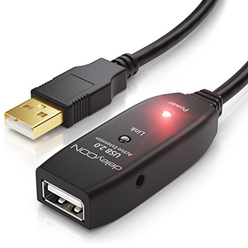 deleyCON 10m USB 2.0 Ripetitore Cavo di Estensione Attivo con Amplificatore di Segnale Porte USB-A e USB-A - Nero