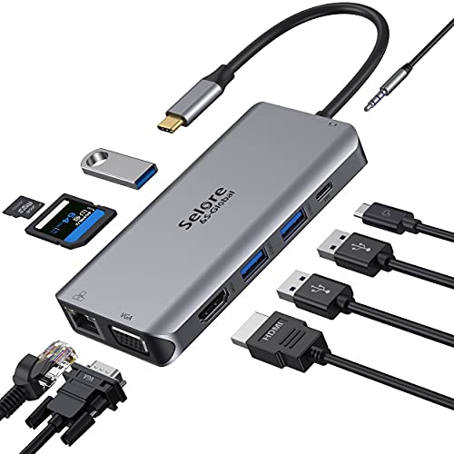 Docking Station, Hub USB C HDMI 4K, Adattatore USB C con VGA, Ethernet RJ45, USB3.0, PD 100W, Jack audio da 3,5 mm, Lettore di Schede SD TF, Hub USB C Display 10 in 1 per MacBook DELL HP