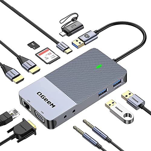 Docking Station, QGeeM USB C Hub 3.0 a Adattatore Dual HDMI VGA, Do...