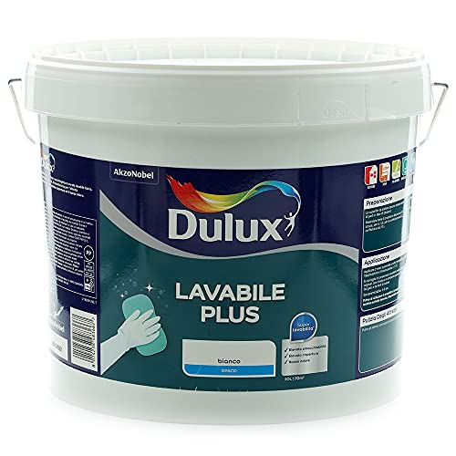 Dulux Lavabile Plus Pittura all Acqua per Interni Lavabile per Tutti Gli Ambienti, 10 Litri, Bianco