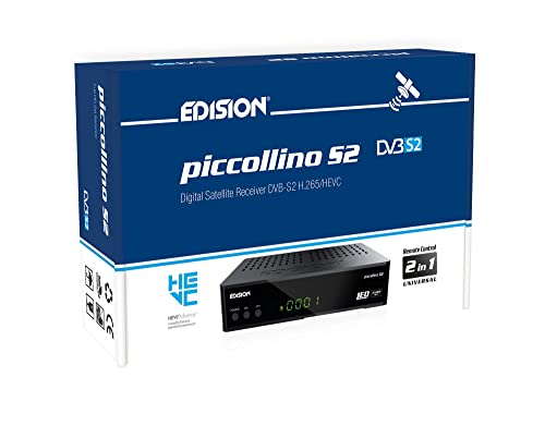 EDISION PICCOLLINO S2 Decoder DVB-S2 HD Ricevitore Digitale Satellitare Full HD DVB-S2 H265 HEVC, USB, HDMI, SCART, LAN, IR, Supporto USB WiFi, Telecomando Universale 2in1
