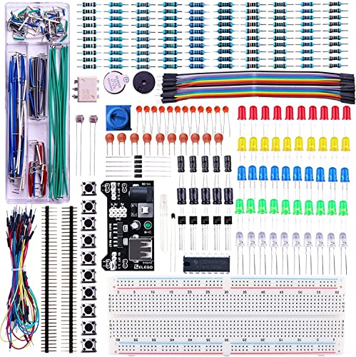ELEGOO Kit Elettronico con Breadboard di 830 Punti, Cavetti, Modulo Alimentazione, Potenziometri per Raspberry Pi UNO R3 MEGA