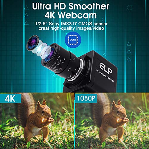 ELP Mini webcam 4K Ultra HD IMX317 grandangolare USB con obiettivo ...