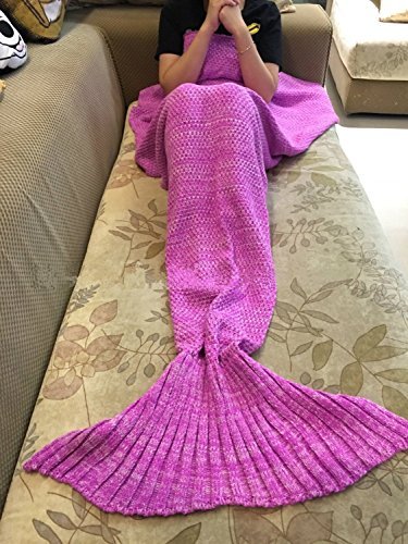 Florally Coperta Mermaid, Coperta fatta a mano, utilizzabile come coperta, a coda a forma di sirena, coperta per divano letto, soggiorno con sirenetta, per adulti e bambini 180 * 90cm