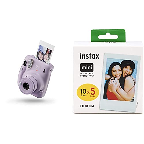 Fujifilm Instax mini 11 Lilac Purple - Fotocamera a sviluppo istantaneo + Pellicola Istantanea, Formato 54 mm x 86 mm compreso bordo bianco, Confezione da 50