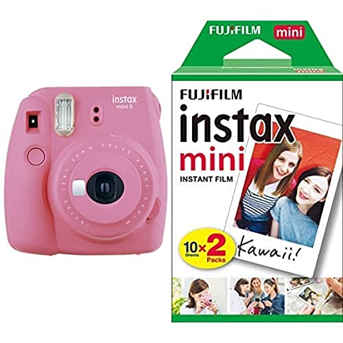Fujifilm Instax Mini 9 Flamingo Fotocamera Istantanea, 62 x 46 mm, Rosa + Instax Mini Film Pellicola Istantanea per Fotocamere Instax Mini, Formato 46x62 mm, Confezione da 20 Foto