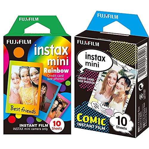 Fujifilm Instax Mini Film Pellicola Istantanea Per Fotocamere Rainbow, Formato 46X62 Mm, Confezione Da 10 Foto & Mini Film Pellicola Istantanea Per Fotocamere Comic, Formato 46X62 Mm