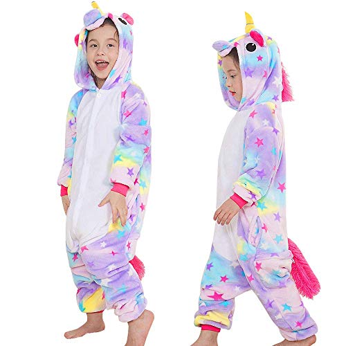 GEEKEO Unicorno Pigiama delle Onesie Bambini Costumi Cosplay Felpa con Cappuccio Sleepwear Flanella Unicorno