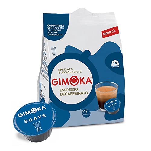 Gimoka - 64 Capsule Compatibili con Macchinetta Caffè Nescafé* Dolce Gusto* - Soave Decaffeinato – Intensità 7 - 4 Confezioni da 16 Capsule – Made in Italy
