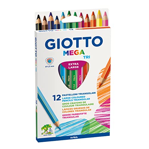 Giotto 220600 Gio Mega-Tri Astuccio 12 Maxi Pastelloni Colorati, Multicolore, 12 Unità, Confezione Da 1