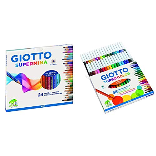 Giotto Fila Astuccio 24 Supermina Diametro Mina 3,8Mm Pastelli A Matita Gioco 118, Multicolore, 8000825235818 & Turbo Color pennarelli in Astuccio da 36 Colori