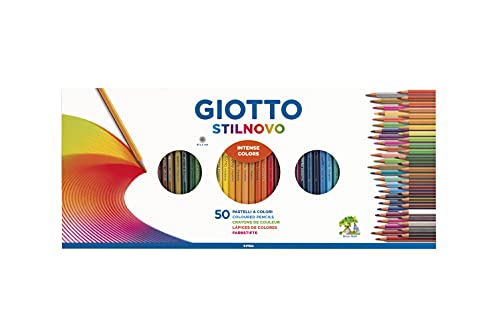 GIOTTO Stilnovo - Astuccio da 50 Matite a Pastello Colorate + 1 Temperamatite, 3.3mm, Colori Intensi