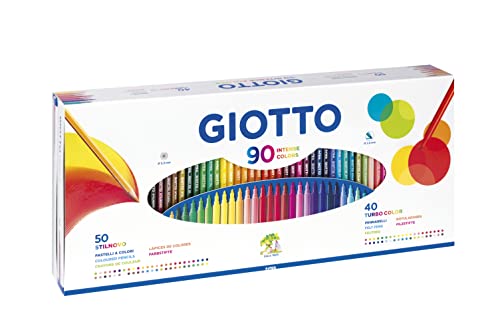 Giotto Stilnovo & Turbo Color, Box Da 50 Matite A Pastello E Pennarelli A Punta Fine + 40 Pennarelli, 2.8-3.3 Mm, Multicolore, ‎90 Unità (Confezione da 1)