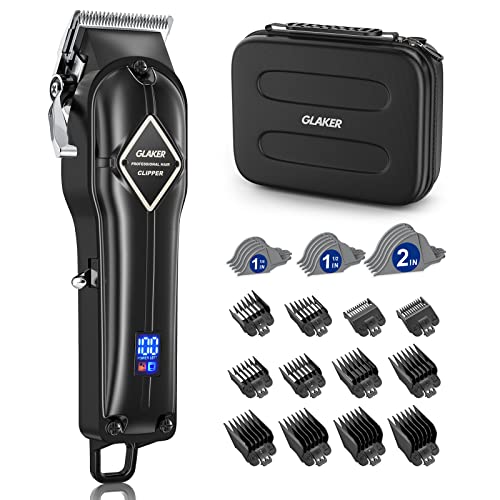 GLAKER Tagliacapelli Uomo Professionale - Kit per tagliare i capelli con 15 pettini guida per taglio di capelli, rifinitura e toelettatura (Nero)