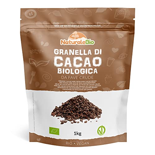 Granella di Cacao Crudo Biologico da 1 Kg. Bio, Naturale e Puro. Prodotto in Perù dalla Pianta Theobroma Cacao. Fonte di Magnesio, Potassio e Ferro. NaturaleBio