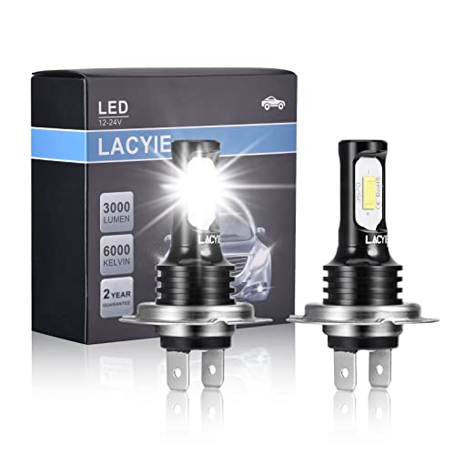 H7 LED,LACYIE CSP 60W 3000LM 6000K Bianco Lampadine LED Impermeabile IP68 Kit Sostituzione per Alogena Lampade e Xenon Luci, Fari Abbaglianti o Anabbaglianti per Auto e Moto - 9-36V(2 Pcs)