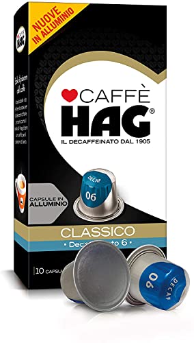 Hag - Capsule Caffè Decaffeinato Espresso Classico - 100 capsule in alluminio - Intensità 6 - Compatibili con Macchine Nespresso - 10 pachetti da 10 capsule (totale 100 capsule)