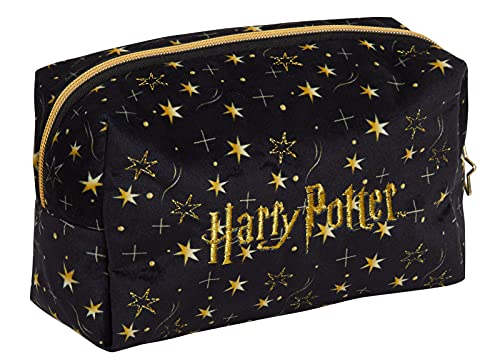 Harry Potter Borsa da trucco per donne e ragazze, astuccio in velluto nero, per cosmetici e articoli da toeletta, accessorio da viaggio, regalo