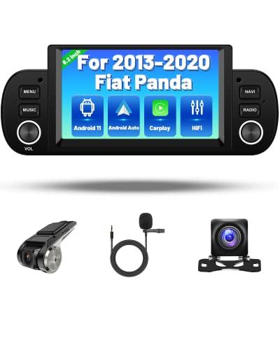 Hikity Autoradio Android 11 per Fiat Panda 2013-2020 con Display Touch 6,2 Pollici Autoradio Bluetooth con Navi Wireless Carplay Android Auto WiFi USB FM RDS SWC + Telecamera per Retromarcia + DVR