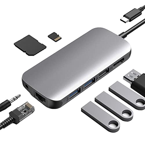 Hub USB-C 9 in 1，RJ45 Ethernet 1000Mbps ,con Adattatore 4K HDMI da 100W Ricarica PD USB 3.0 SD 3.0   Lettore di Schede TF 3.0 Porte per Laptop, Smartphone e Tablet USB-C Porta Audio da 3,5mm