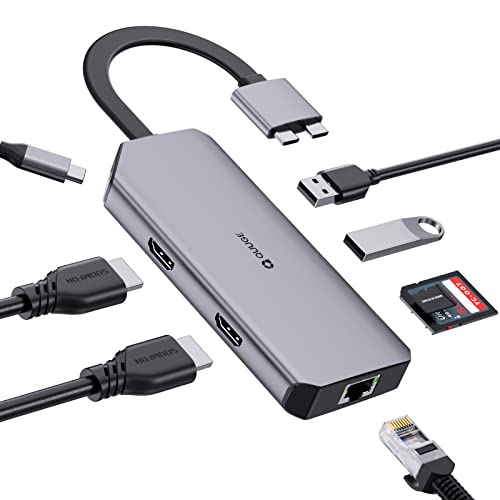 Hub USB C per MacBook Pro Air, QUUGE 8-in-2 Adattatore per Macbook Pro Air con Ricarica PD 100 W, 2×USB 3.0, 2×HDMI 4K, Porta Ethernet 1000 M, Lettore Schede SD TF